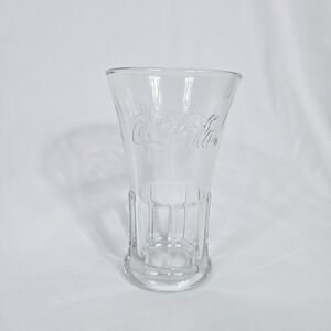 Coca Cola Clear Embossed Logo Flared Heavy Glass Tumbler 16oz Vtg Retro Art Deco